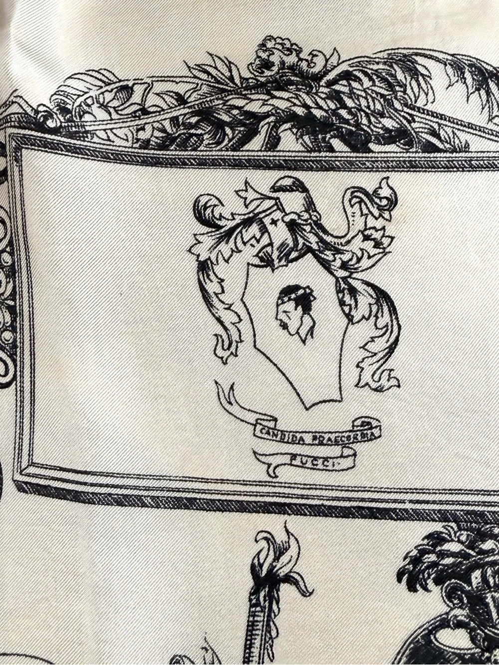 Emilio Pucci Cream and Black Printed Silk Scarf